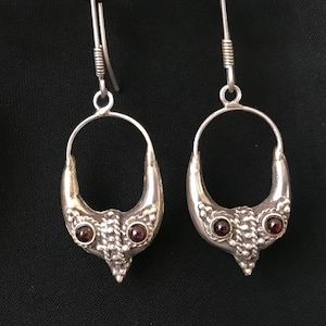 Vintage Handmade Sterling Silver Garnet Earrings - 6cm