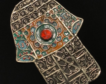 Enamel Hamsa Hand Wall Decor: Middle Eastern Protection Amulet