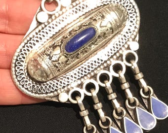 Lapis Lazuli Pendant: Turkmen Kuchi Ethnic Jewelry