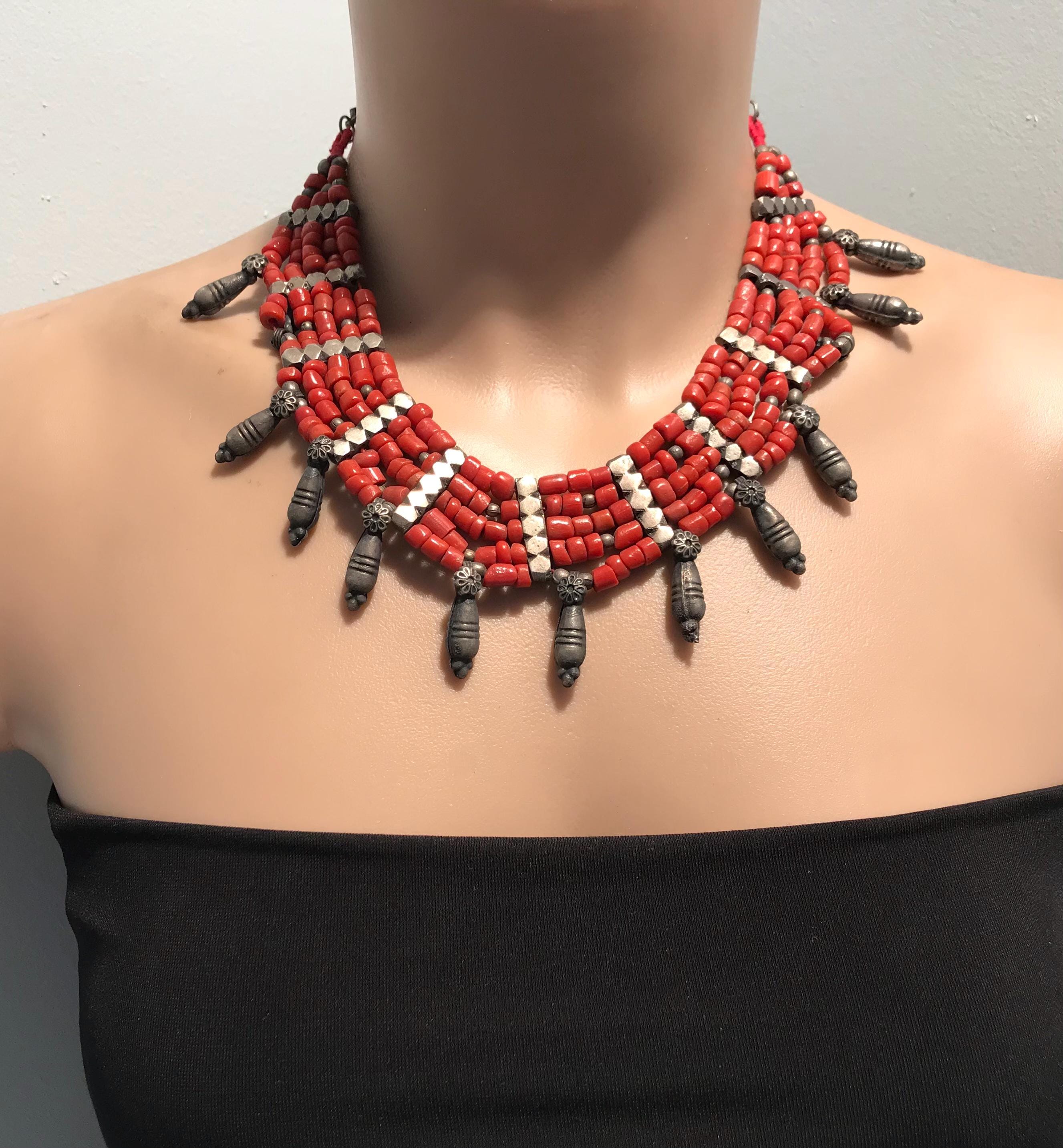 Collier Berbère Ancien Perles Verre & Argent + Flacon Khôl - Pièce Ethnique Vintage