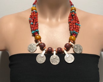 Moroccan Necklace, Berber Necklace, Moroccan Enamel Necklace , Necklace , Vintage Necklace,Tribal Jewelry,Moroccan Treasure, Tuareg Necklace