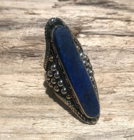 Size 9 -  Ethnic Ring Afghan Lapis Lazuli Ring-Da… - image 3