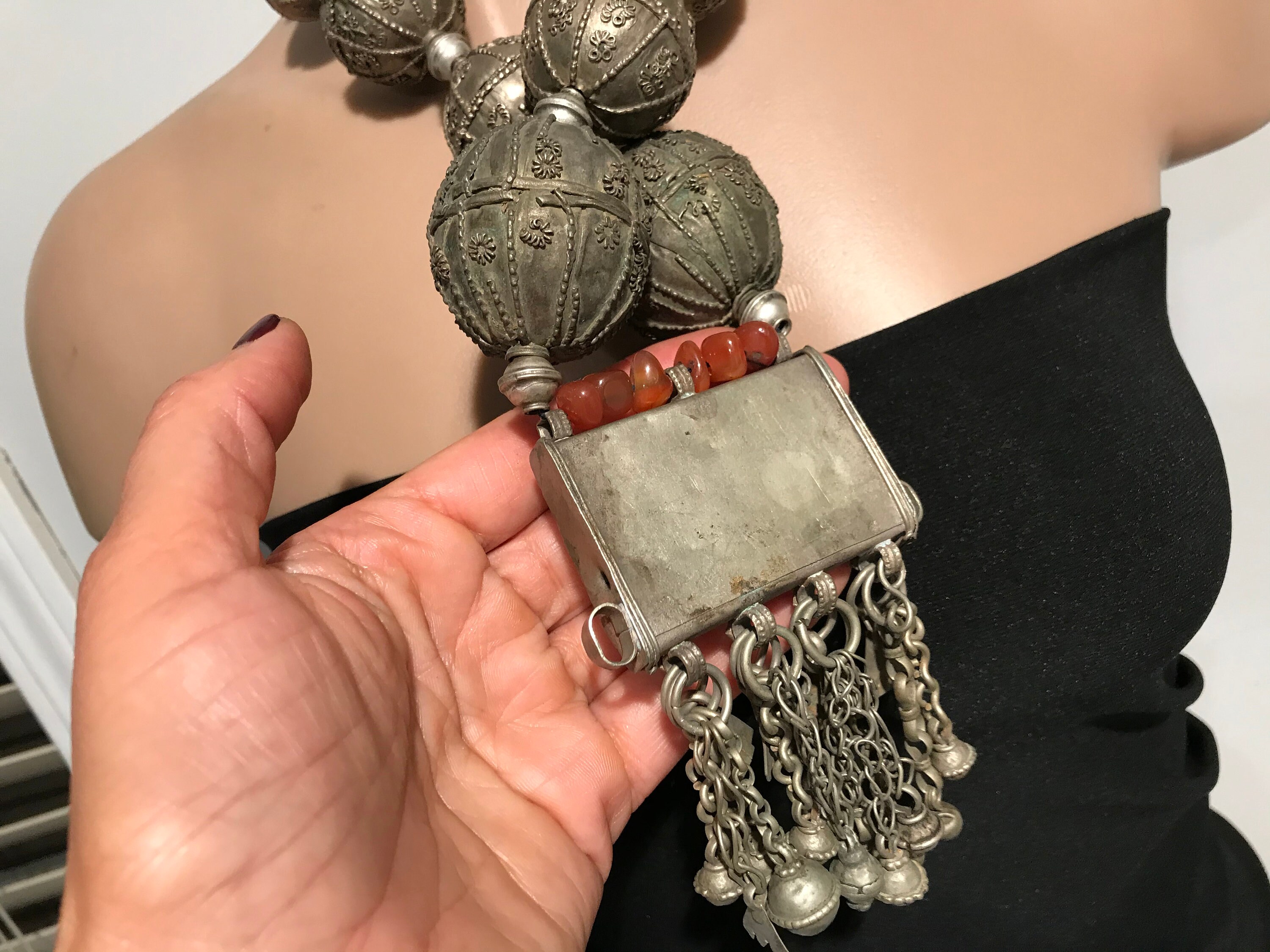 Collier Ancien En Argent Massif Berbère émaillé - Style Ben Tenni, Traditionnel, Occasion