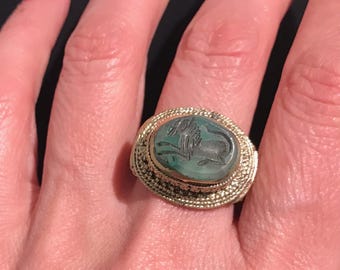 Hand-Engraved Jade Ring, Turkman Afghanistan Tribal Jewelry