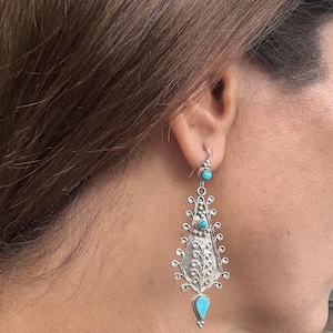 Vintage Turquoise Teardrop Earrings: Sterling Silver Handmade Dangles