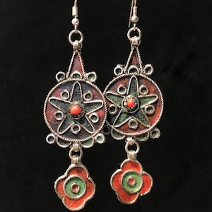 Handmade Enameled Berber Earrings: Middle Eastern Tribal Jewelry