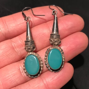 Vintage Turquoise Earrings: Handmade Sterling Silver Dangles