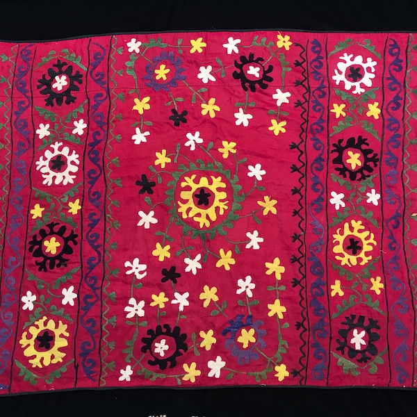 Textiles antiques, décor de mur de broderie, travail manuel Suzani, tapisserie colorée de mur, Suzani afghan, main brodé vieux coton Suzani