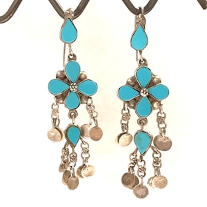 Vintage Turquoise Teardrop Earrings: Sterling Silver Handmade Dangles