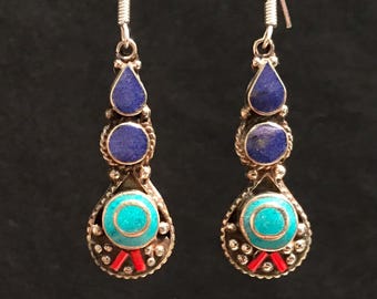 Bohemian Earring - Vintage Style Earring-Handmade-Middle Eastern Earring-Costume Jewelry-Ethnic-Red Earring