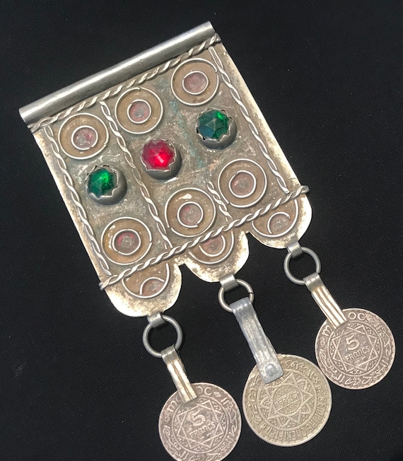 Collier Berbère Ancien En Argent Massif Avec émail Traditionnel