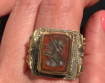 Handcrafted Afghan Tribal Ring: Engraved Carnelian, Size 8