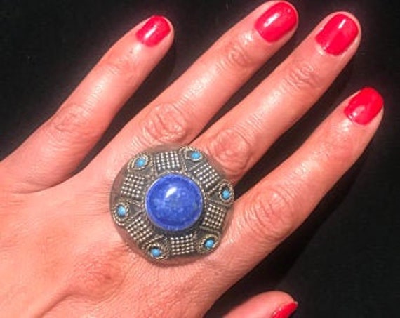 Size 8  Lapis Ring- Afghan Tribal lapis lazuli Ri… - image 1