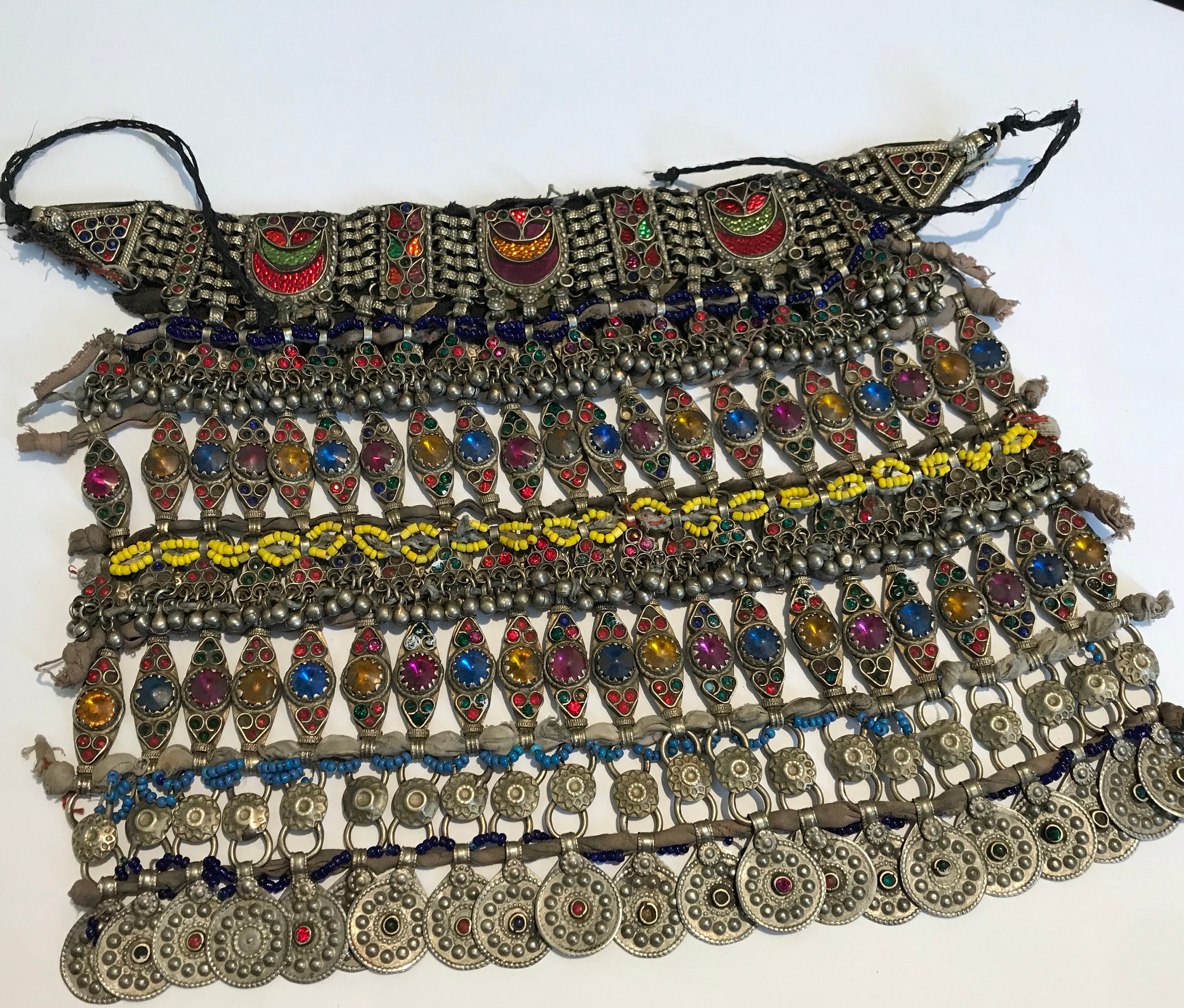 Middle East Antique Vintage Tribal Beaded Handmade Blue Belt Ghashghaie Nomadic Antique Handmade Vintage Glass Beads Nomadic Afghan Tribal  main image 3
