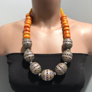 Enamelled  Beads Necklace , Ethnic Necklace, Vintage Berber Necklace, Tribal Jewelry, Tuareg Tribal Necklace, Berber Necklace Nomads Jewelry