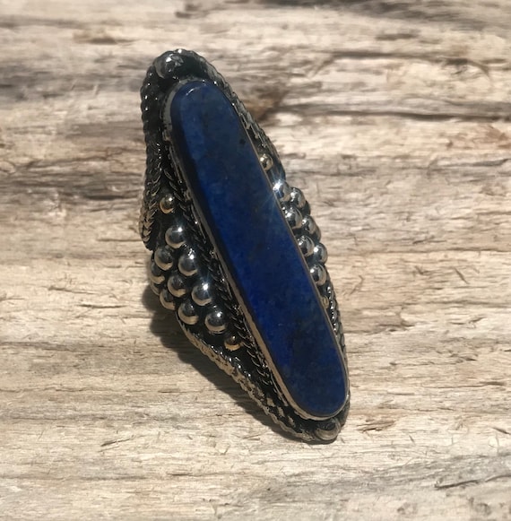 Size 9 -  Ethnic Ring Afghan Lapis Lazuli Ring-Da… - image 2