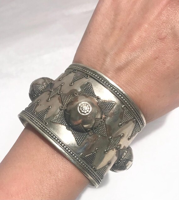Turkmen Cuff Bracelet: Afghan Tribal Jewelry, Unisex Metal Bangle