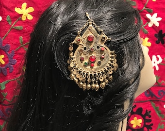 ヴィンテージのアフガンヘアクリップ：変色した銀の遊牧民のジュエリー