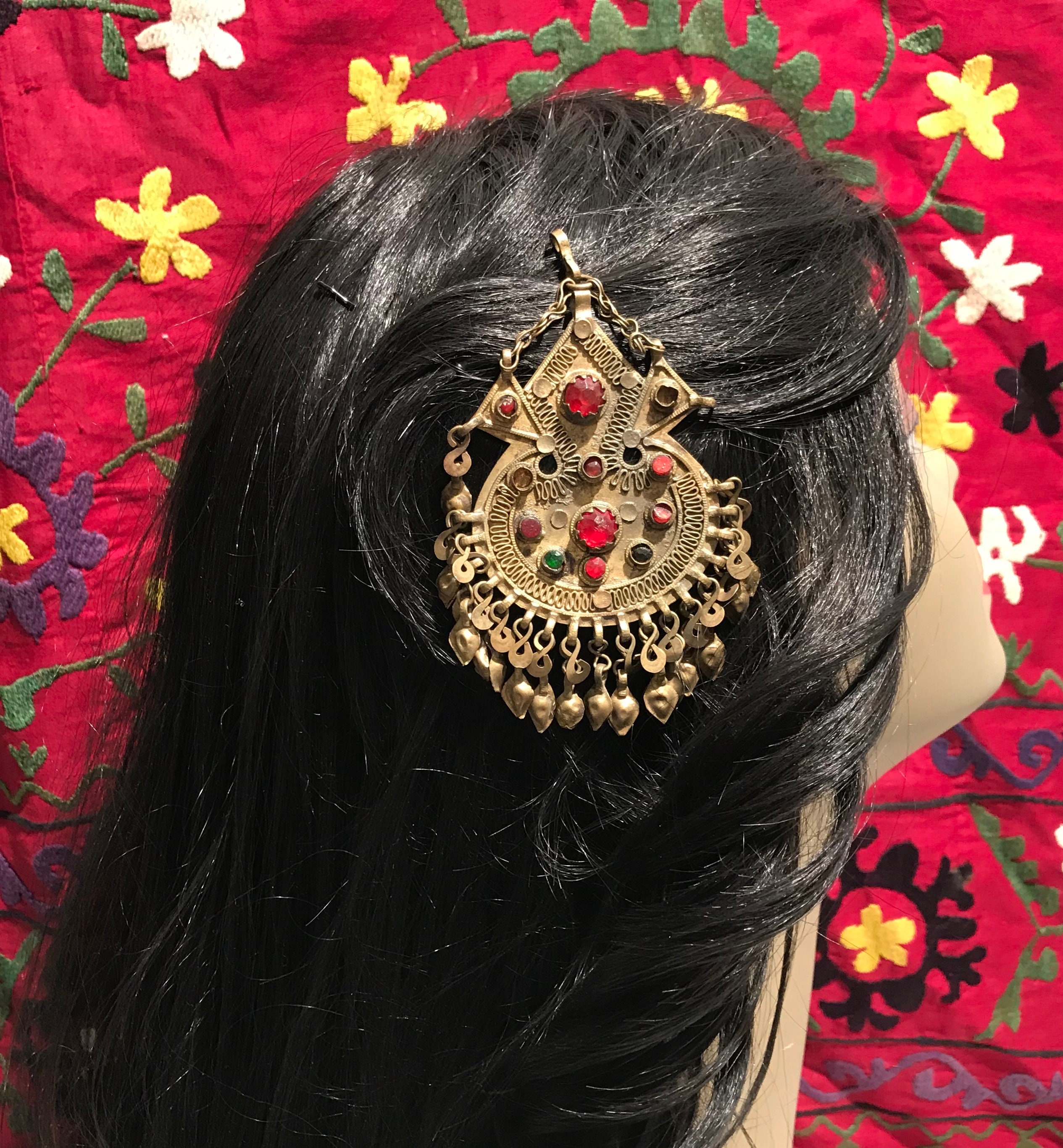 ヴィンテージのアフガンヘアクリップ：変色した銀の遊牧民のジュエリー