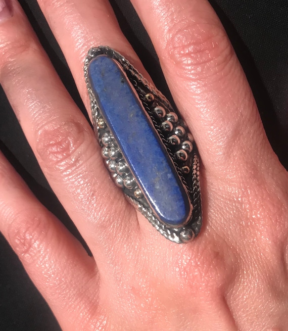 Size 9 -  Ethnic Ring Afghan Lapis Lazuli Ring-Da… - image 1