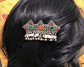 Presilha de cabelo Kuchi - Presilha antiga - Presilha de cabelo estilo pinheiro - Alugar joias - Joias nômades, acessório boho - Enfeite de cabeça Kuchi - Presilha de cabeça para dança Billy..