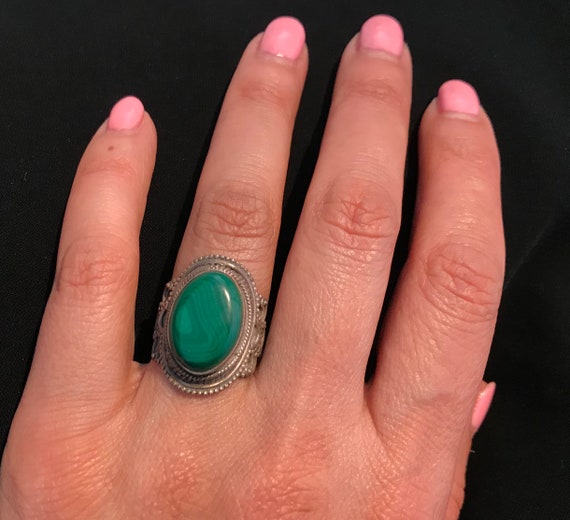 Malachite Ring , Malachite Vintage Ring , Sterlin… - image 1
