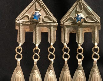 Turkmen Earrings Antique Tribal Earrings - Afghan Handmade Metal Earrings