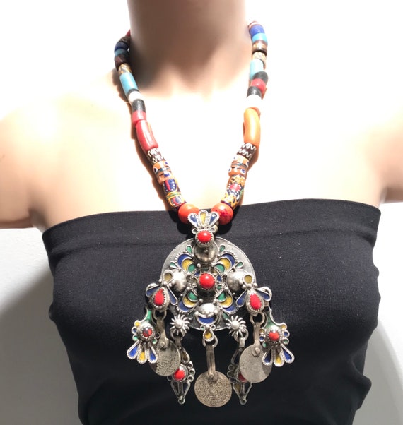 Moroccan Necklace, Berber Necklace, Moroccan Enam… - image 2