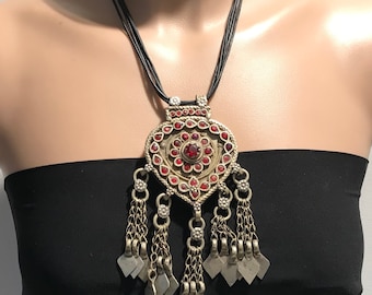 Vintage Kuchi Tribal Necklace: Silver Tone Belly Dance Choker