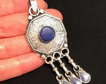 Handmade Afghanistan Lapis Lazuli Pendant: Ethnic Kuchi Jewelry