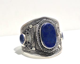 Lapis Lazuli Cuff Bracelet: Kuchi Tribal Jewelry