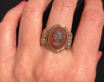 Handcrafted Afghan Tribal Ring: Engraved Carnelian, Size 9.5