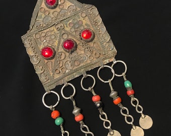 Antique Berber Pendant: Moroccan Tribal Necklace, Tarnished Silver