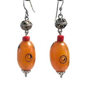 Handmade Moroccan Bead Earrings: Tarnished Silver African Jewelry