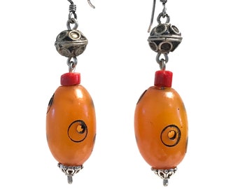 Handmade Moroccan Bead Earrings: Tarnished Silver African Jewelry