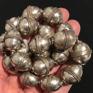 Handmade Turkmen Tribal Beads: Silver Tone Metal Spacers