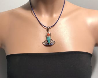 Handmade Enamel Tribal Necklace, Colorful Bohemian Jewelry