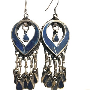 Tribal Jewelry Lapis Earring. Afghani Lapis Tribal earring-Statement Earring-vintage Ethnic Middle Eastern deep Blue Stone