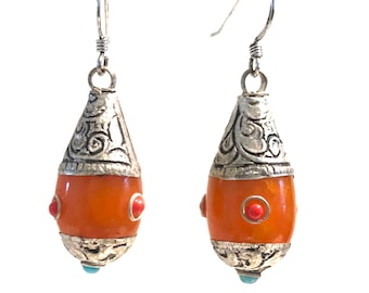 Handcrafted Tribal Earrings: Vintage Nepalese Resin Jewelry
