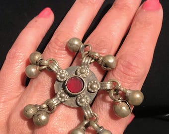 Vintage Kuchi Tribal Metal Ring, Bohemian Afghan Jewelry (Size 9)