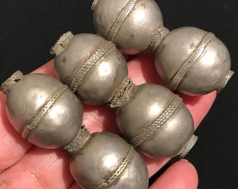 Antique Turkmen Metal Beads, Tarnished Silver Color, 70-80 Years Old