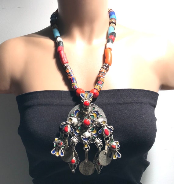 Moroccan Necklace, Berber Necklace, Moroccan Enam… - image 4