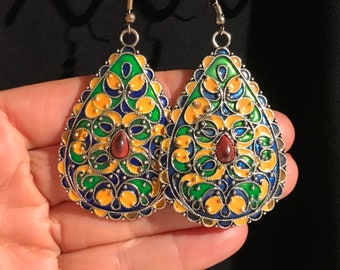 Enameled Earrings, Berber Earring , Saharan Earring , Tribal Jewelry , Tribal Earring -Handmade Earring