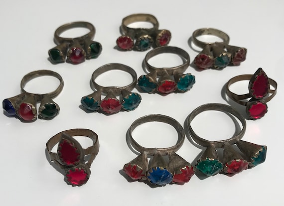 Vintage Kuchi Tribal Rings: Afghan Bohemian Jewelry, Mixed Lot of 10