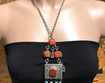 Vintage Kuchi Amulet Box Necklace, Afghan Tribal Jewelry