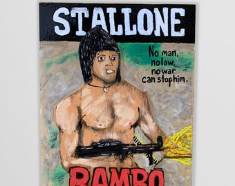 RAMBO 3D folk art acrylic portrait on wood