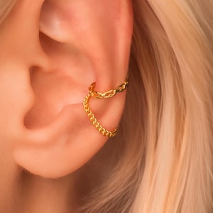 Dainty Curb Chain Ear Cuff Earring • No Piercing Required • Gold Vermeil or Sterling Silver