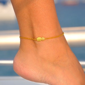 Pineapple Anklet for Women | Gold Plated Ankle Bracelet | Chain Anklet | Pineapple Gift Jewelry | Girlfriend Gift under 15 | Boho Anklet