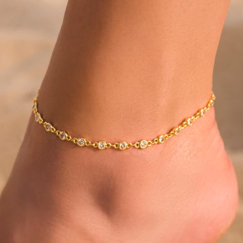 Personalized Tiny Diamond Link Chain Anklet in Gold Silver and Rose Gold by SeaSideMotifs