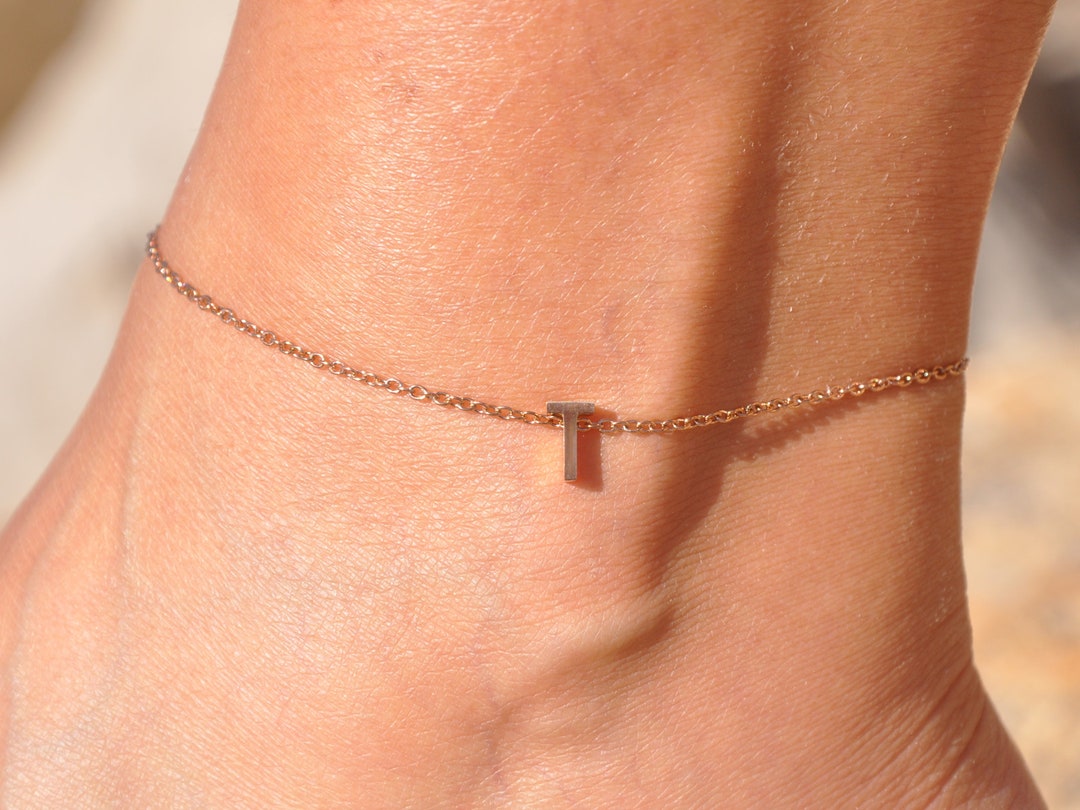 Rose Gold Initial Anklet WATERPROOF Letter Ankle Bracelet Rose Gold Personalized Custom Foot Jewelry WATER and TARNISH Resistant Anklet Etsy